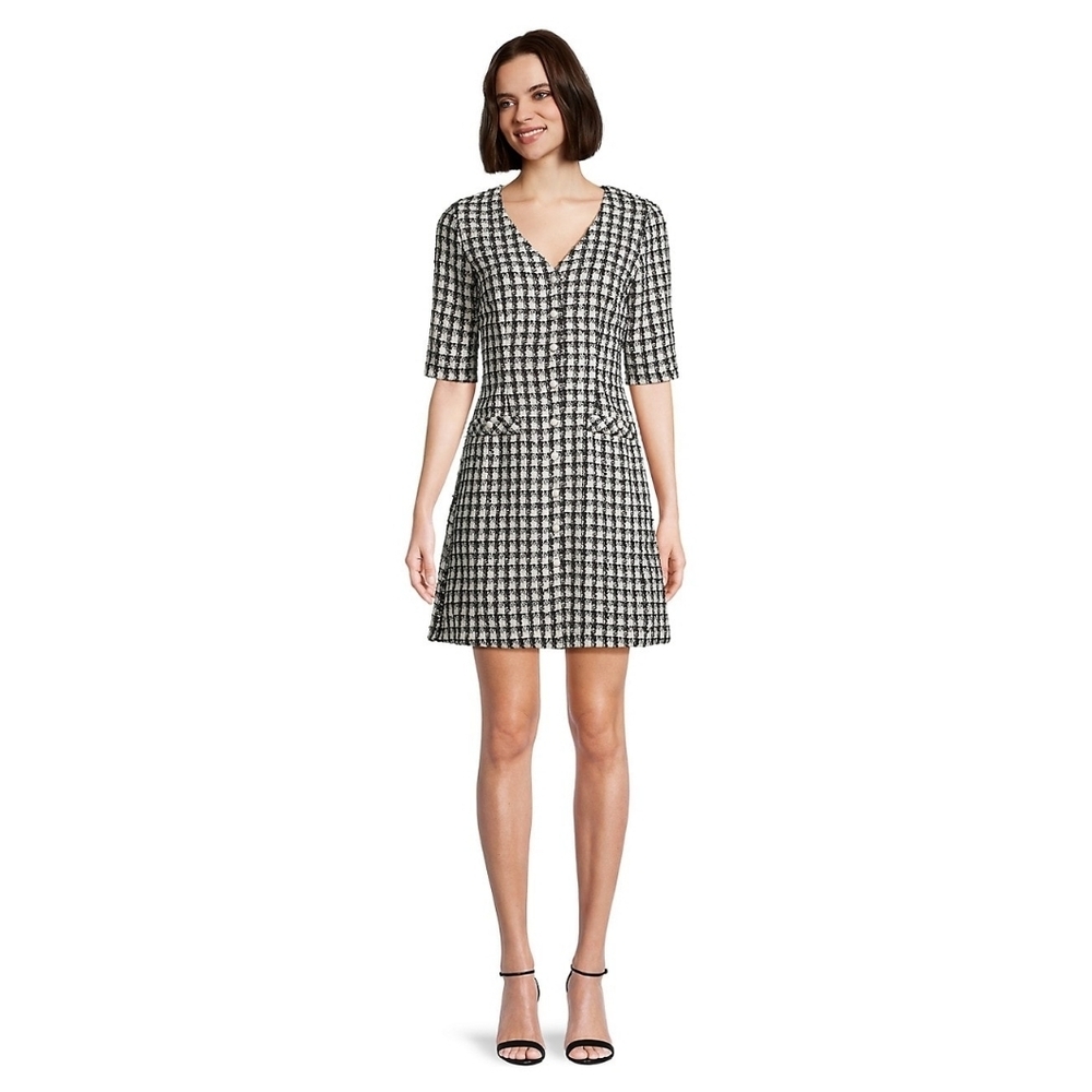 💖 Host Pick💖 Gabby Skye V-Neck Button-Front Tweed Mini Dress